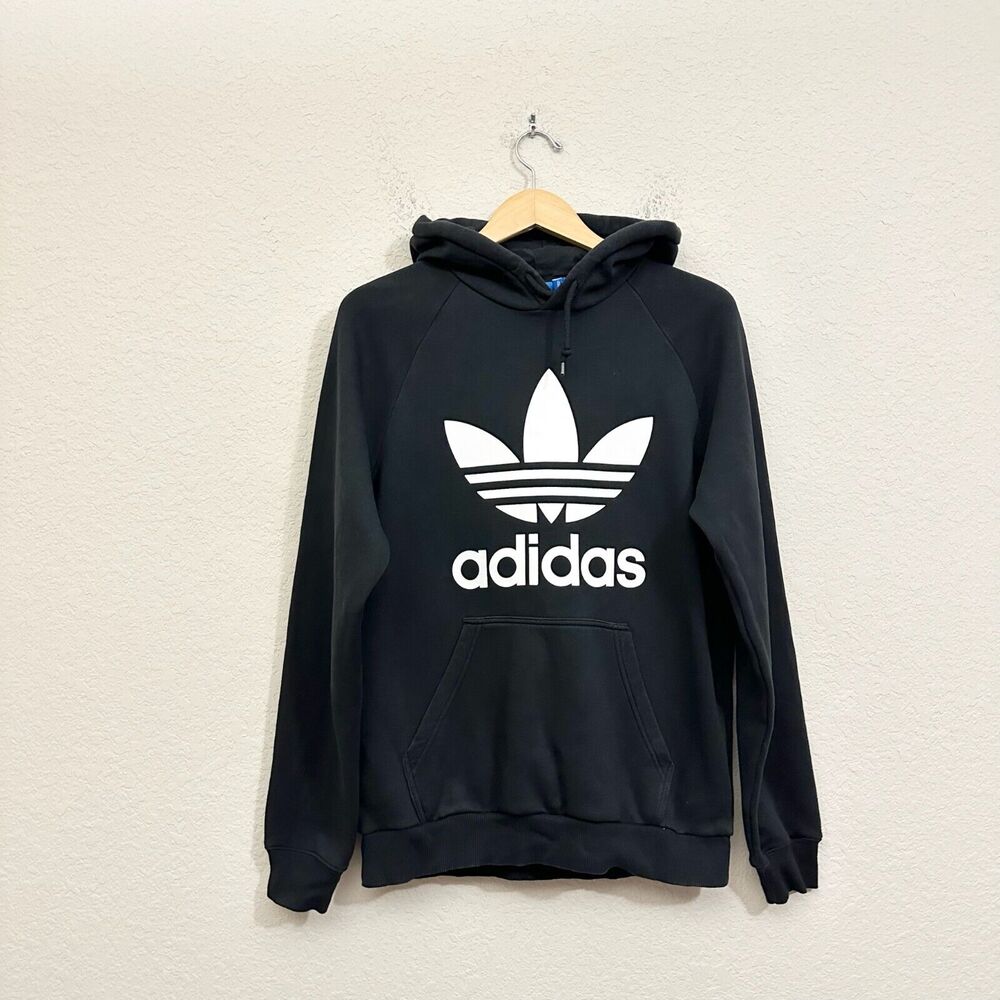 ADIDAS ORIGINALS Trefoil Logo Hoodie Pullover Streetwear #BR4852 in Black